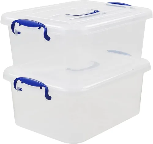 Caja de almacenamiento de plástico transparente de 8 cuartos con asa, 2 paquetes apilables transparentes para despensa, organización del hogar