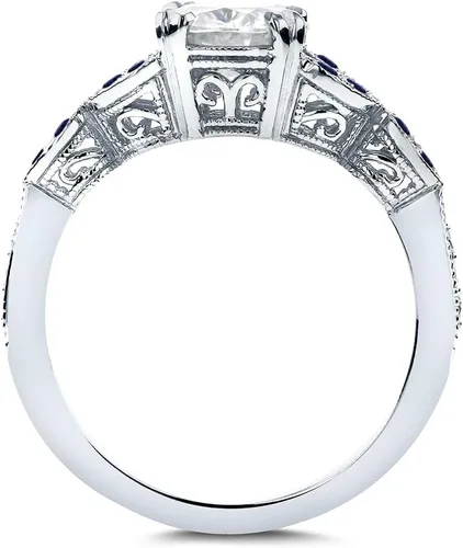 Miniatura 3 de Kobelli Anillo de compromiso de moissanita y zafiro azul de estilo antiguo Acentos de 1 15 CTW Oro blanco de 14 k