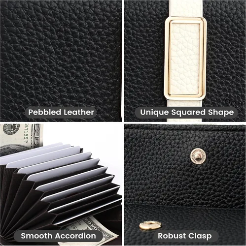 Miniatura 6 de Pomelo Best Cartera RFID para mujer, pequeña funda de cuero con cremallera y 11 ranuras para tarjetas, Negro, Classic