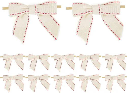 Miniatura 10 de AIMUDI Lazos de arpillera natural, regalo rústico, corona de Navidad y decoración de boda, pequeños lazos de arpillera de granja de 4 pulgadas