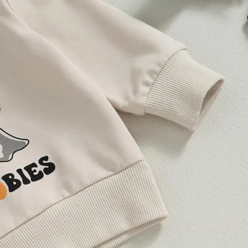 Miniatura 74 de Adobabirl Conjunto de sudadera y pantalones de Halloween para bebé, sudadera y pantalones con parche de calabaza para Halloween, otoño, ropa de bebé