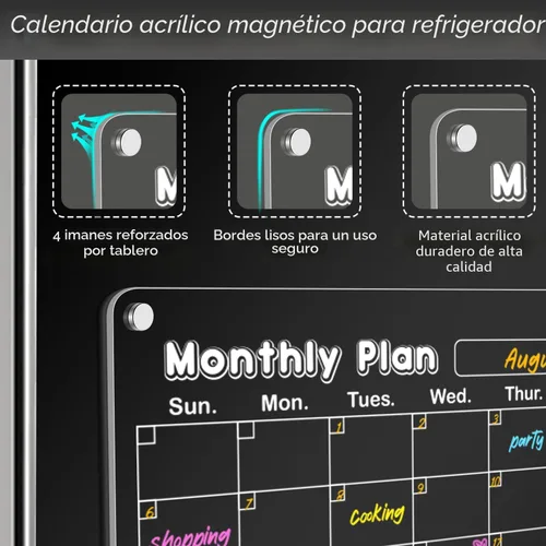Miniatura 5 de DIYMAG Almohadillas de Planificación Paquete de 3 Calendario Magnético Acrílico de Borrado en Seco para Refrigerador, 15"x11" Juego 2026 Magnéticos