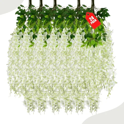 Miniatura 14 de Paquete de 12 flores colgantes de glicina rosa, flores colgantes falsas de 3.44 pies, guirnalda de glicina artificial para decoración de boda, telón