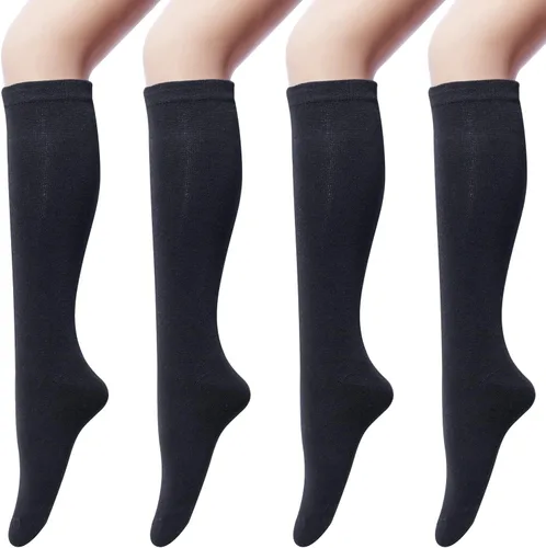 Senker Fashion Calcetines altos hasta la rodilla para mujer, calcetines largos blancos de tubo negro a rayas para botas al aire libre deporte casual