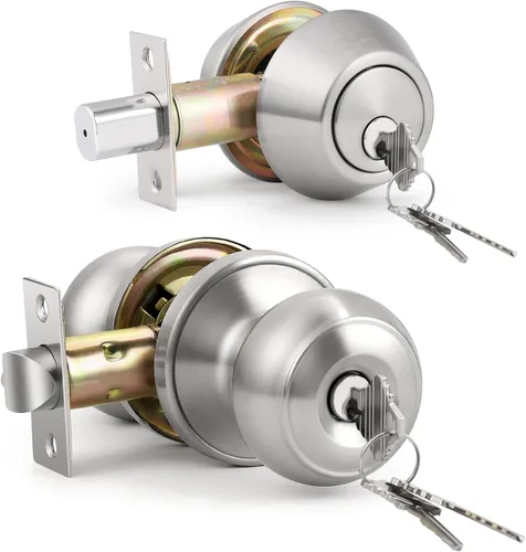 Miniatura 14 de KNOBWELL Juego de perilla de puerta y cerrojo de doble cilindro con llave, juego de cerradura de puerta exterior con cerrojo de seguridad, juego