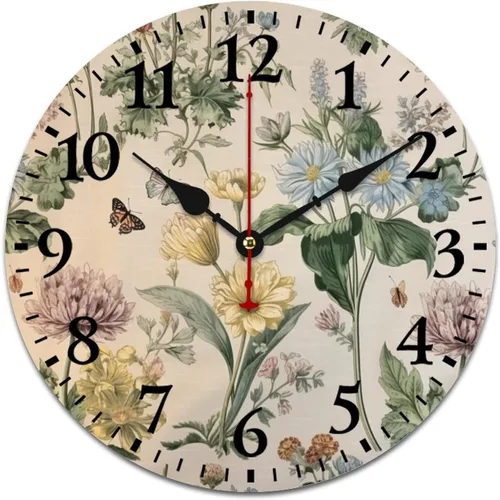 Miniatura 11 de Chinoiserie - Reloj de pared de madera moderno con patrón floral azul y blanco, flores y pájaros, funciona con pilas, con movimiento de cuarzo, azul