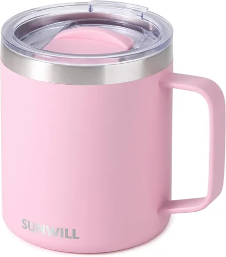 Miniatura 19 de SUNWILL - Taza de café de viaje con tapa, taza aislada con asa, taza de acero inoxidable de 14 oz para acampar, oficina, hogar, recubrimiento