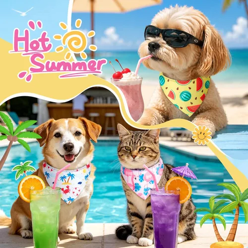 Miniatura 4 de Sweetude 50 Pcs Dog Bandanas Bulk for Summer Hawaii Puppy Bandanas Adjustable Triangle Scarf Set Holiday for Small Medium Large Pet Costume