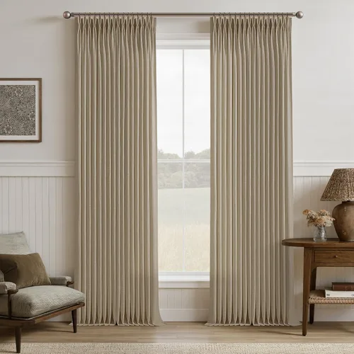 Miniatura 83 de TWODRAPES Cortinas de Lino Plisadas con Pinza Beige Blancas de 54 Pulgadas de Largo 2 Paneles para Comedor Cocina Dormitorio Plisadas Semi
