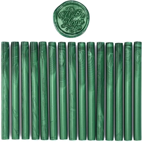 Miniatura 3 de Yoption 15 barras de cera para sellar pistola de pegamento para sello de cera, ideal para invitaciones de boda, tarjetas, sobres (verde metálico)