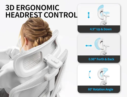 Miniatura 5 de Silla de oficina ergonómica blanca: Silla de escritorio de malla cómoda con soporte lumbar ajustable Silla de juegos de computadora de respaldo alto