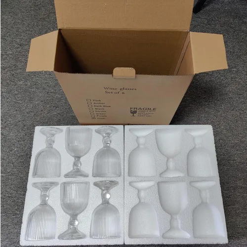 Miniatura 6 de Taganov Juego de 6 copas de vino transparentes vintage para beber vasos de vino en relieve, 13 onzas para boda, fiesta, bar, Navidad Azul