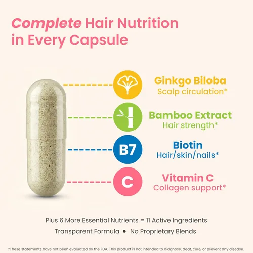 Miniatura 7 de Vitaminas para el crecimiento del cabello con biotina, probado, para cabello, piel y uñas, mujeres y hombres, aborda deficiencias de vitamina que