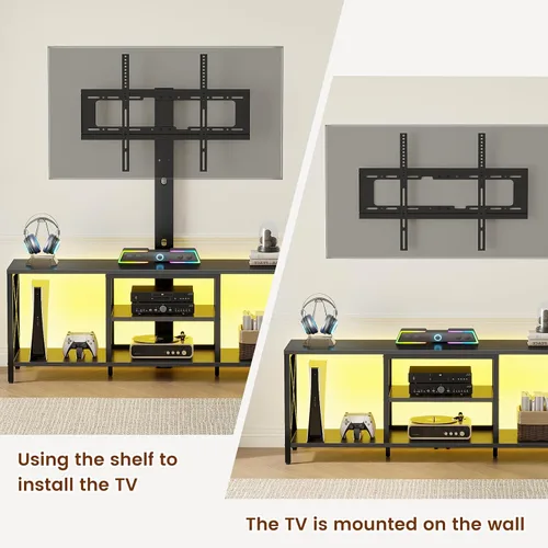Miniatura 7 de Flycity Soporte de TV con soporte y luces LED, soporte universal para TV de 32 a 75 pulgadas, centro de entretenimiento con almacenamiento, mesa