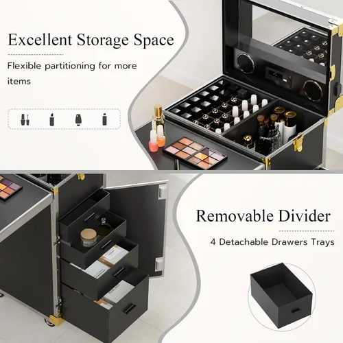 Miniatura 3 de Icoget Mesa de manicura portátil con ruedas para enseñanza de uñas, escritorio plegable de viaje con almacenamiento, mesa de manicura móvil
