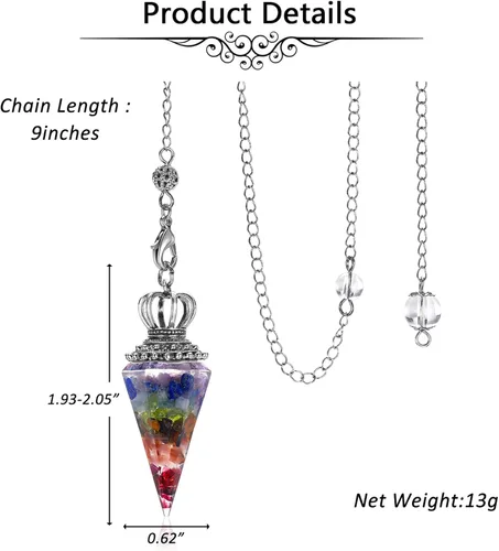 Miniatura 8 de Jovivi Péndulos naturales de cristal curativo de 7 chakras para radiestesia de adivinación, corona de 6 hechos, piedras de resina puntiagudas