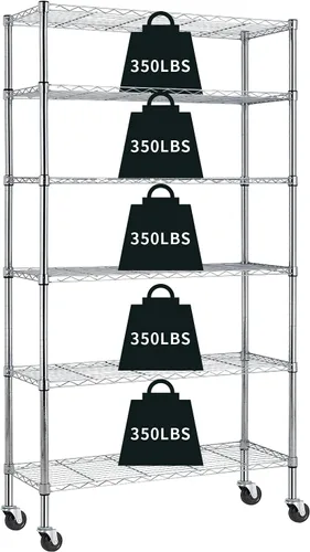 HCY Estante de almacenamiento de 6 niveles, estantería de almacenamiento resistente, estante de metal ajustable en altura NSF con ruedas para Cromado