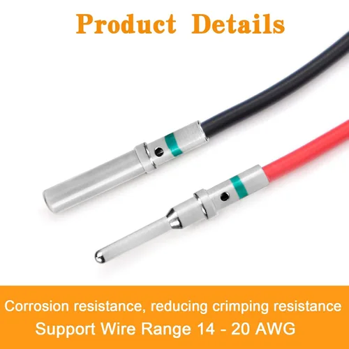 Miniatura 5 de 30 pares de contactos de barril sólido de la serie DT tamaño 16, se adapta a 14-20 AWG, kit de pasadores de terminal macho y hembra de rayas verdes