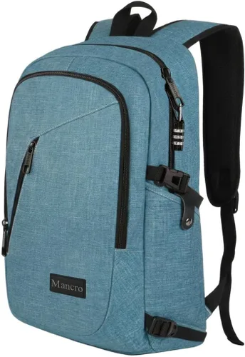 Miniatura 11 de Mancro Mochila para laptop de viaje de negocios, bolsa delgada antirrobo para laptop con puerto de carga USB para hombres y mujeres, bolsa
