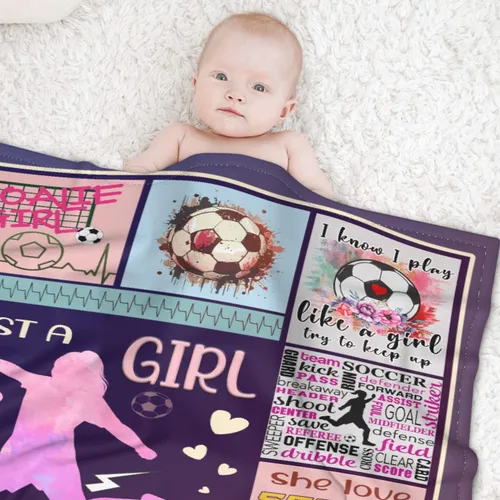 Miniatura 57 de Manta de fútbol para niñas, regalos de fútbol para niñas y niños, manta de franela de forro polar suave y cálida para niñas, regalos de fútbol