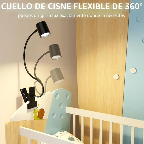 Miniatura 4 de Lámpara de escritorio Dott Arts, luz con clip USB, luces de libro para leer por la noche, 3 modos de color, 10 niveles de brillo, luz de lectura LED