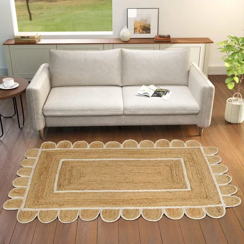 Miniatura 18 de GRUHUM Alfombra rectangular de yute de fibra natural, tejida a mano, estilo bohemio, reversible, respetuosa con el medio ambiente, trenzada, suave