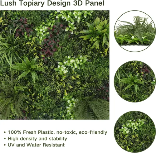 Miniatura 3 de ULAND Paneles de pared de plantas artificiales, 1 pieza de 40 x 40 pulgadas, decoración de fondo de pared de césped verde, hojas de hiedra