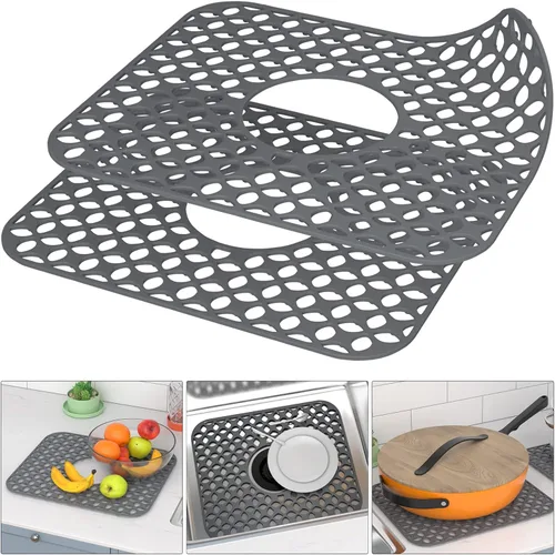 Miniatura 10 de TOOVEM Tapetes para Fregadero de Cocina, 2 Piezas Tapetes Protectores de Fregadero de Silicona Antideslizantes Resistentes al Calor, Plegables