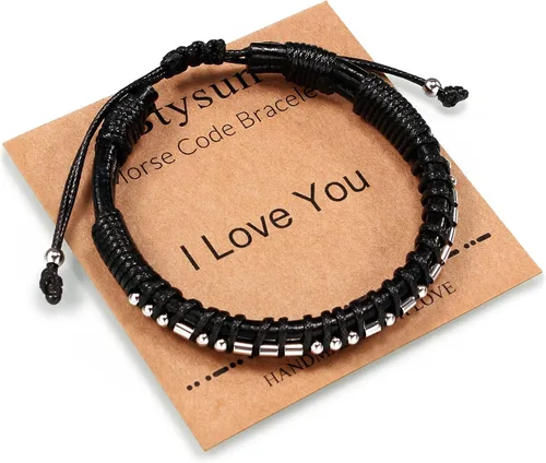 Regalos inspiradores para hombres, pulseras con código morse, pulseras para hombre, regalos de graduación para él, Día del Padre, pulsera de cuero