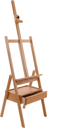 U.S. Art Supply Caballete grande de madera con marco en H con cajón de almacenamiento y estante, mástil ajustable a 75 pulgadas, caballete de