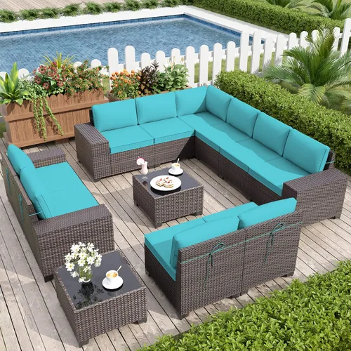 Miniatura 28 de Kurapika juego de muebles de patio 4 piezas de mimbre al aire libre, sillas de ratán, juego informal con mesa de café, juego de bistró con mecedora