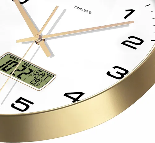 Miniatura 3 de Reloj de pared TIMESS, esfera de 10" sin tictac, silencioso, funciona con pilas, analógico con pantalla LCD para calendario perpetuo y temperatura