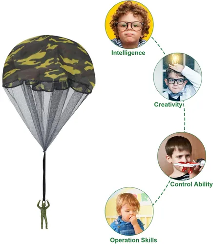 Miniatura 7 de Catcan 10 piezas de juguete de paracaídas, paracaídas de camuflaje para hombre, sin enredos, lanzar a mano, juguete volador para paracaidistas,