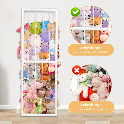 Miniatura 2 de Almacenamiento de animales de peluche, organizador de almacenamiento de zoológico de juguetes para niños con banda elástica, tubo de PVC grueso