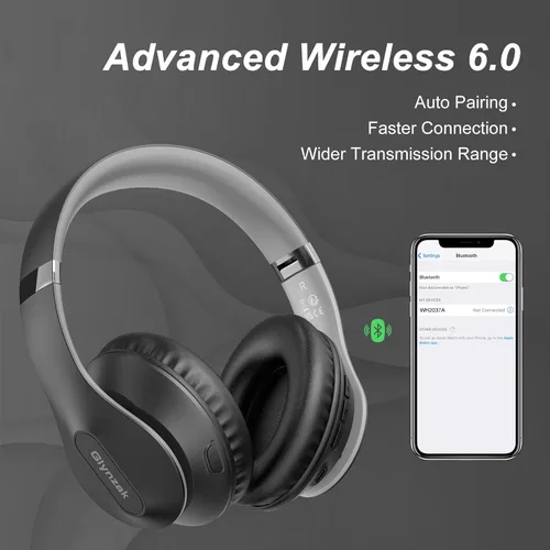 Miniatura 6 de Auriculares Bluetooth Inalámbricos Sobre La Oreja 65H Tiempo De Reproducción Auriculares HiFi Estéreo Con Micrófono Y 6 Modos De EQ Auriculares Gris
