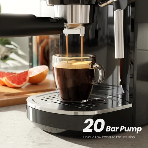 Miniatura 2 de Kismile Máquinas de espresso de 20 bares, máquinas de espresso semiautomáticas con espumador de leche, varita de vapor y cápsulas, fabricantes Negro