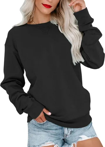 Miniatura 22 de Bingerlily Sudadera casual de manga larga para mujer, cuello redondo, linda sudadera pullover de ajuste relajado, tops Azul