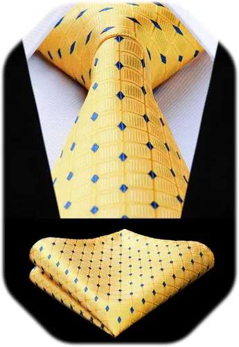 Miniatura 222 de HISDERN Conjunto de corbata a cuadros a cuadros pañuelo tejido clásico formal para hombre corbata y bolsillo cuadrado