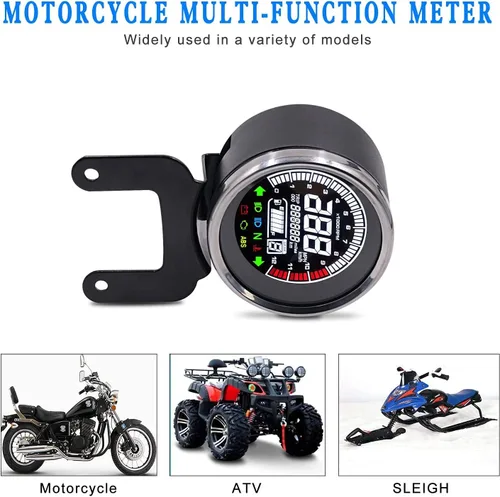 Miniatura 2 de 12V motocicleta reemplazo LCD luz digital velocímetro tacómetro odómetro nivel digital temperatura combustible medidor aceite 12RPM (negro)