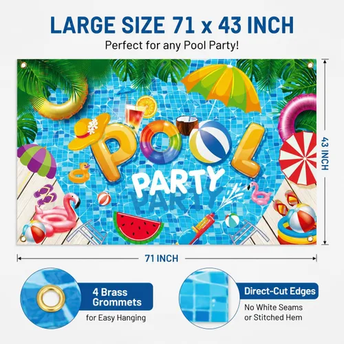 Miniatura 3 de Decoraciones de fiesta de verano en la playa, pancarta de fondo para fiesta de piscina de verano, suministros de decoración de fiesta de piscina, 72