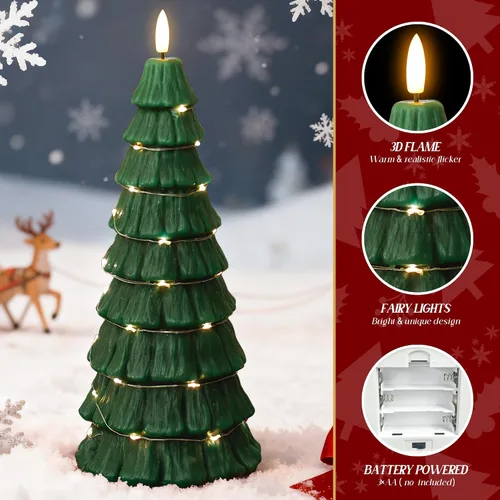 Miniatura 3 de Velas de Árbol de Navidad con Control Remoto, Velas Navideñas Sin Llama con Cadena de Estrellas de Hadas Incorporadas, Velas Operadas por Batería