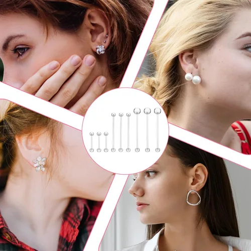 Miniatura 6 de TIESOME 48 retenedores de piercing transparentes, 15 estilos de aretes transparentes para deportes de trabajo, cirugía de acrílico con parte
