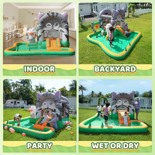 Miniatura 7 de INFLATEFLY Casa inflable de rebote para niños, castillo hinchable con tobogán y soplador, piscina de bolas, aro de baloncesto, juego de dardos