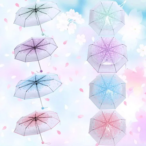 Miniatura 4 de TOPINCN Paraguas de flores de cerezo, paraguas plegable de burbujas de cúpula transparente, paraguas de princesa de moda, paraguas de viaje
