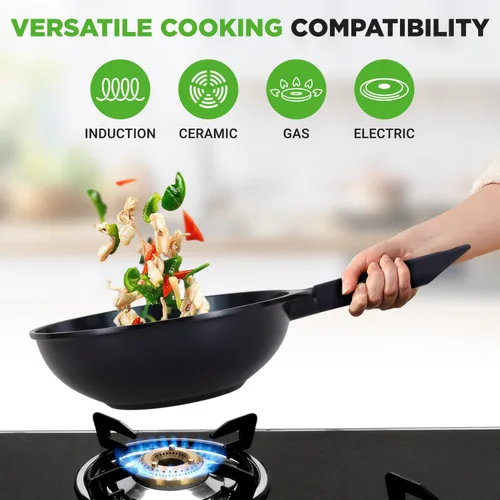 Miniatura 3 de NutriChef Sartenes antiadherentes – Juego de sartenes de 5 piezas con revestimiento de cerámica, wok, parrilla, freír y pescado – Compatible