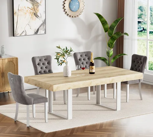 Miniatura 32 de Juego de mesa de comedor extensible marrón de 7 piezas para 6, 63 a 78.74 pulgadas, moderno juego de mesa de cocina y comedor, mesa de comedor Mesa