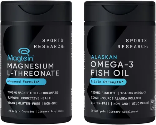 Sports Research Cognitive Health Pack Support Triple Strength Omega 3 Aceite de pescado con ácidos grasos EPA y DHA de abadejo salvaje de Alaska y