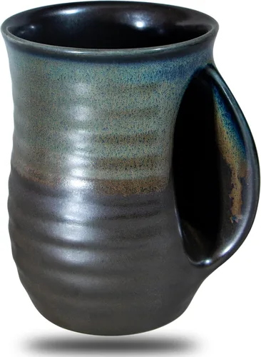 Miniatura 12 de Taza de café calentadora de manos de cerámica hecha a mano (MEJORADA) - Tazas grandes calentadoras de manos de cerámica de 16 onzas, regalo con Taza