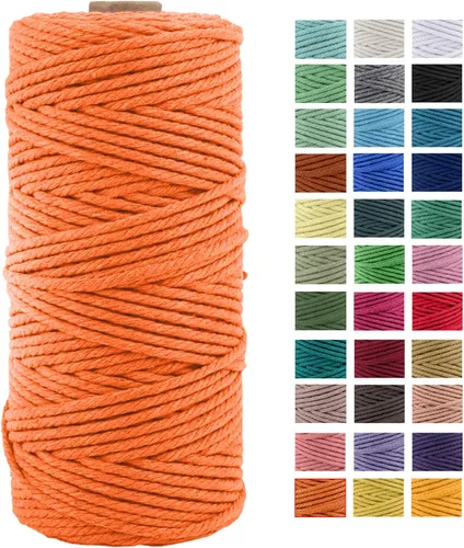 Miniatura 9 de Cuerda de macramé de algodón natural grueso de 3mm x 109 yardas, cuerda de algodón torcido de 4 hebras para macramé suave de color natural hecho a