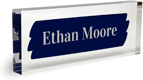 Miniatura 10 de Placa de Nombre de Escritorio de Acrílico Transparente Grueso Personalizada de 8x3" con Logo Personalizado - Decoración Profesional de Oficina